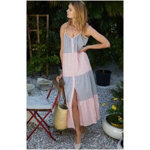 Emerson Fry. NWOT. Gingham Sleeveless Tie-Shoulder Maxi Dress. Size M.